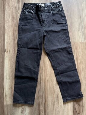 Maurices Black Relaxed Straight Jeans with Faux Leather Waistband